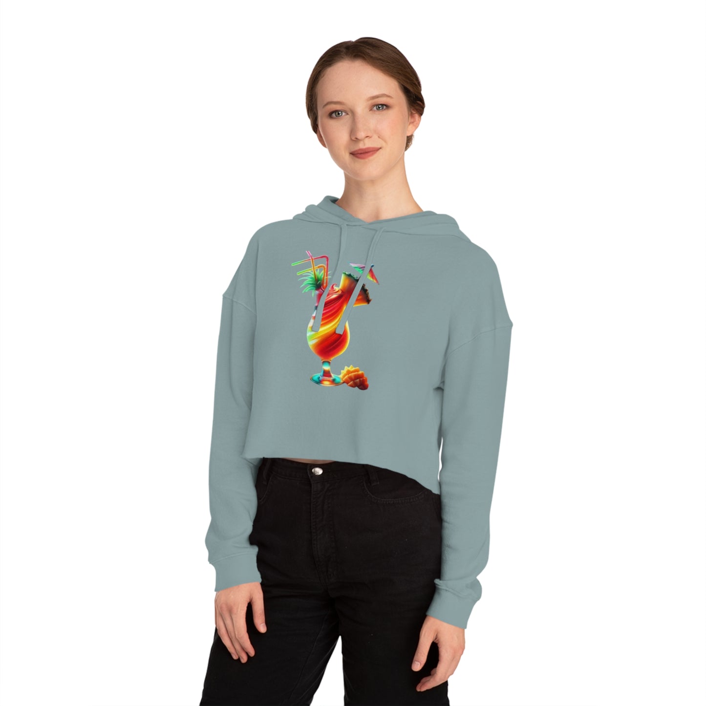 Cropped Hooded Sweatshirt - Cocktail Summer Vibes